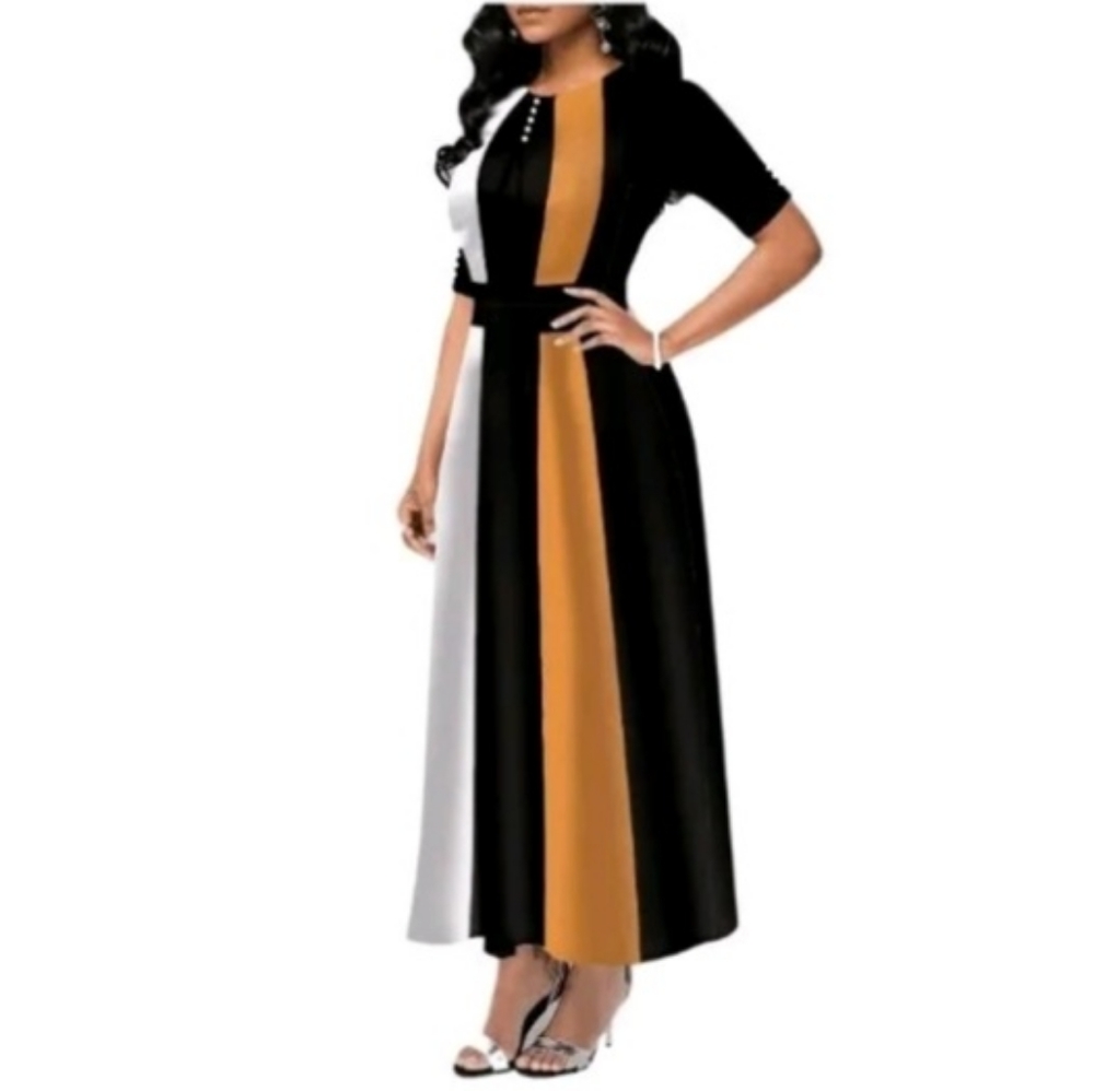 Ladies Long Sleeve Stripe Boho Women Party Bodycon Maxi Dress Clothing